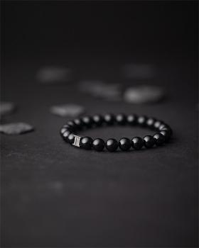Preview: Armband mit 8 mm Onyx-Stein und schwarzem Zwischenstück - Deep Black Onyx